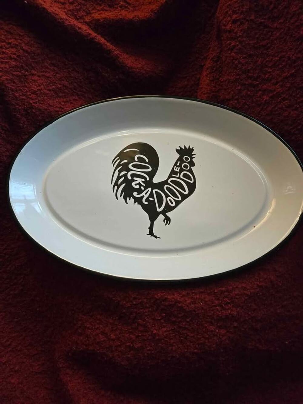 Creative Co-Op Enamel Rooster Serving Platter